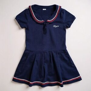 Vintage Kuyee Bear Dress Girl 5-7 years/120cm Navy Cotton Summery Nautical